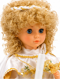 Anson Antiques & Gifts Collectible Angel Doll Keepsake, White & Gold Satin Gown with Candle, Curly Blonde Hair