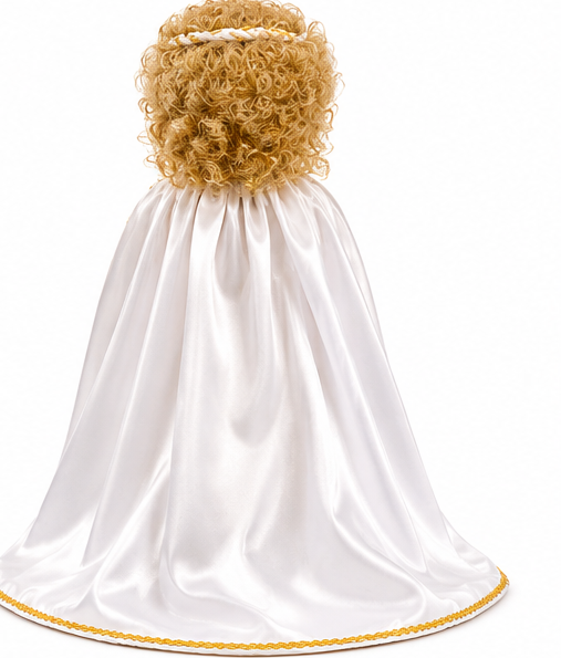 Anson Antiques & Gifts Collectible Angel Doll Keepsake, White & Gold Satin Gown with Candle, Curly Blonde Hair