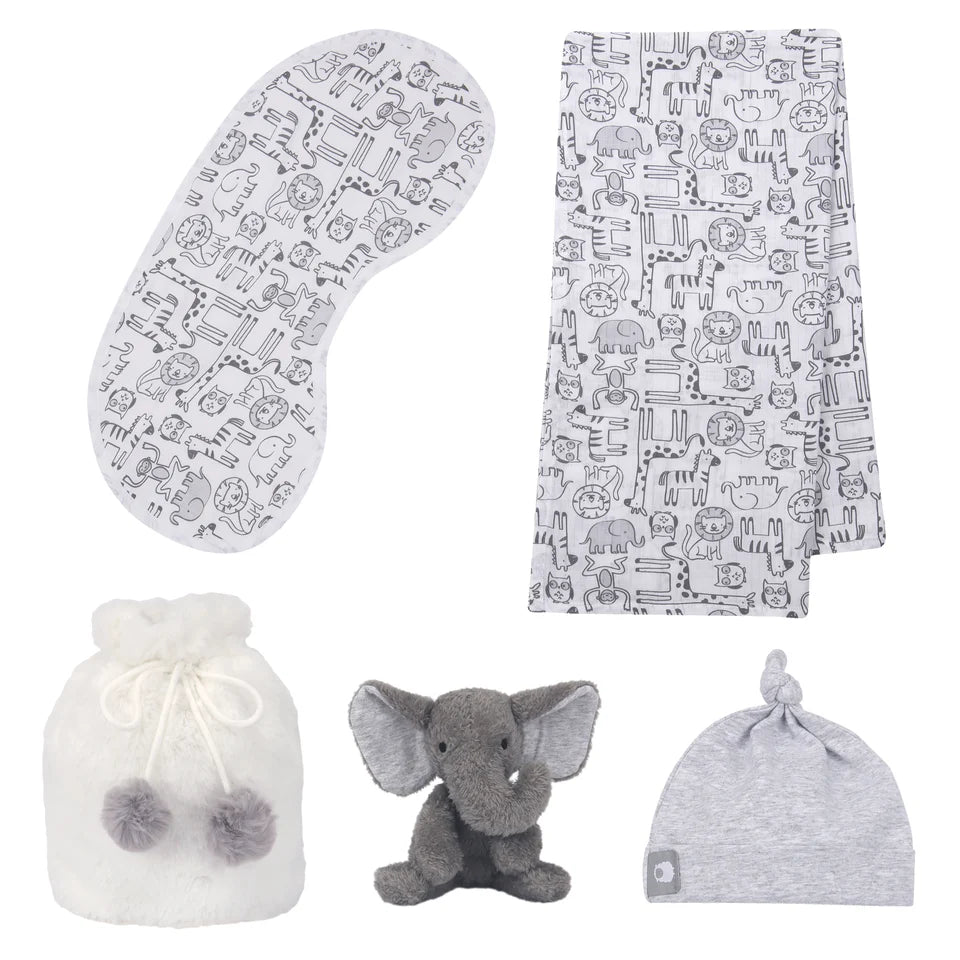 5 Piece Gray & White Baby Gift Set with Swaddle