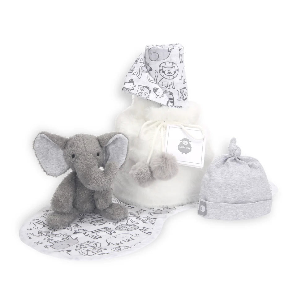 5 Piece Gray & White Baby Gift Set with Swaddle