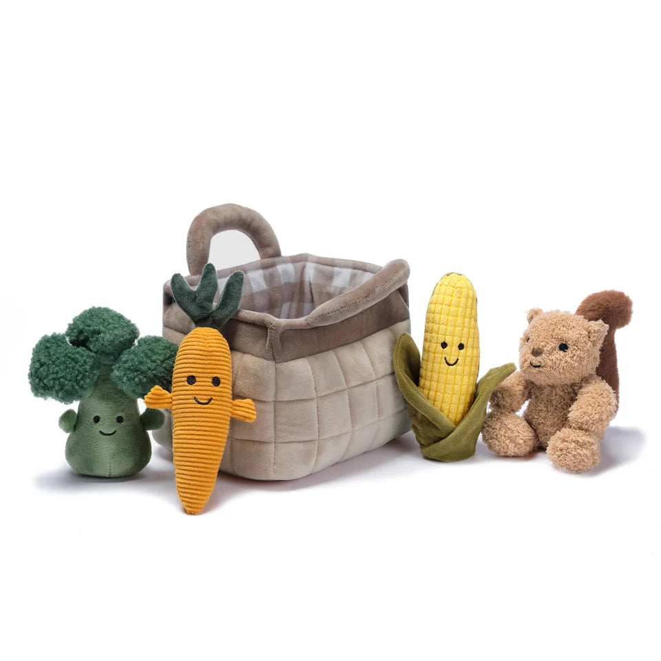 Plush Veggie Basket Interactive Play Set