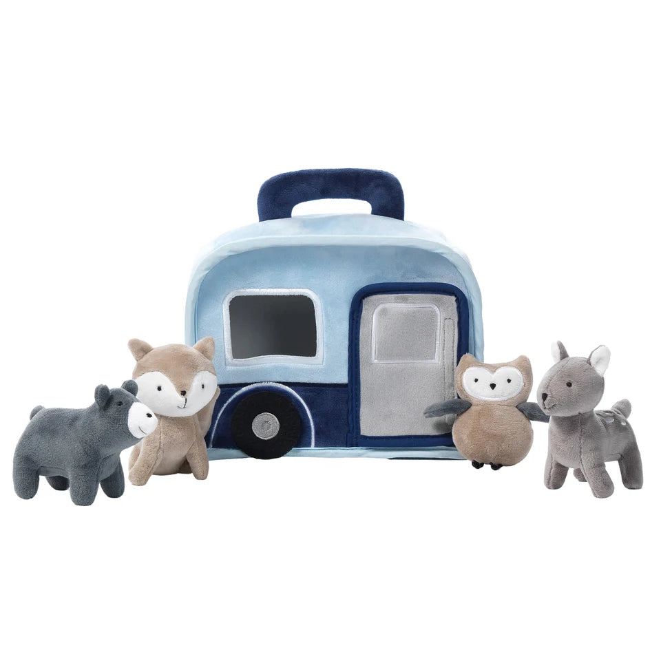 Interactive Blue Camper RV Plush with Stuffed Animal Toys