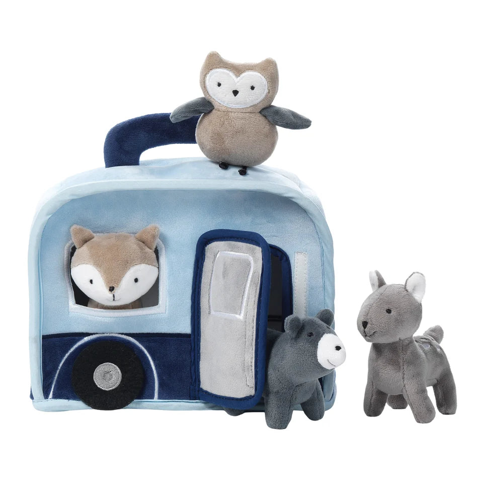 Interactive Blue Camper RV Plush with Stuffed Animal Toys