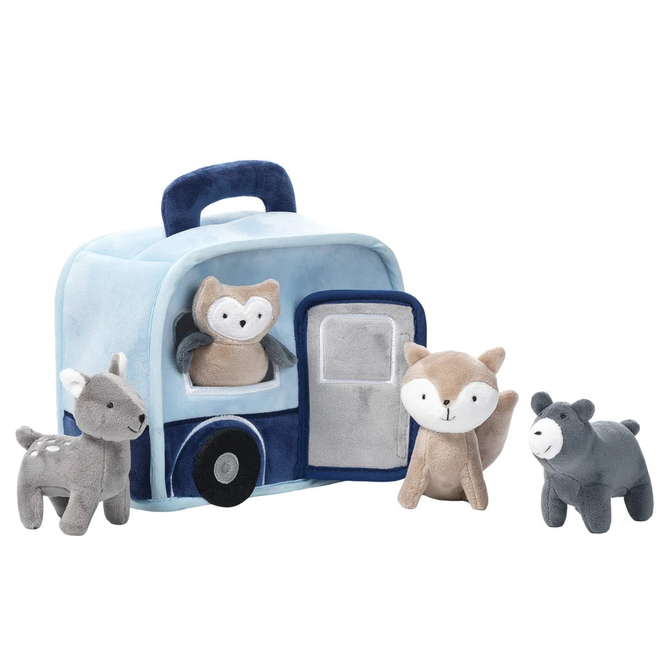 Interactive Blue Camper RV Plush with Stuffed Animal Toys