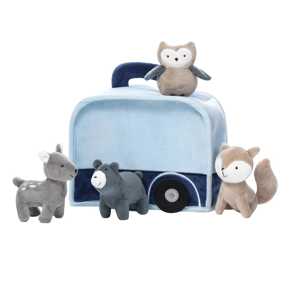 Interactive Blue Camper RV Plush with Stuffed Animal Toys